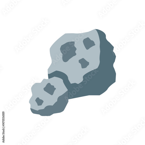 Illustration showing two gray asteroids with craters on a white background in a simple cartoon style