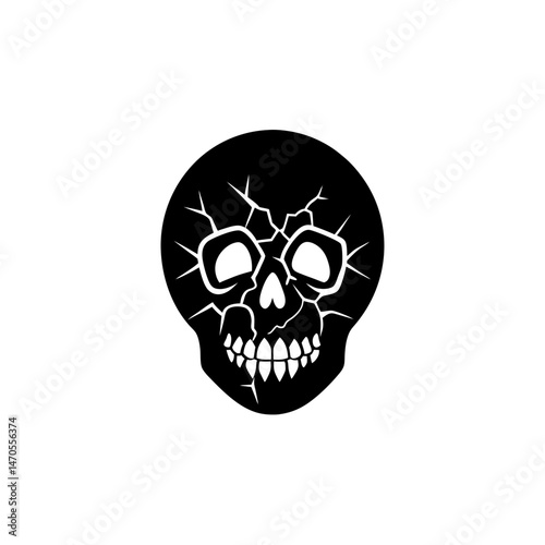 zombie skull with cracks icon on white background  