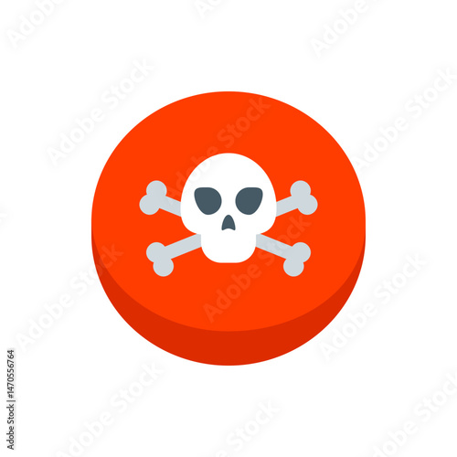 Illustration of a white skull and crossbones on a red circle background indicating danger or warning sign
