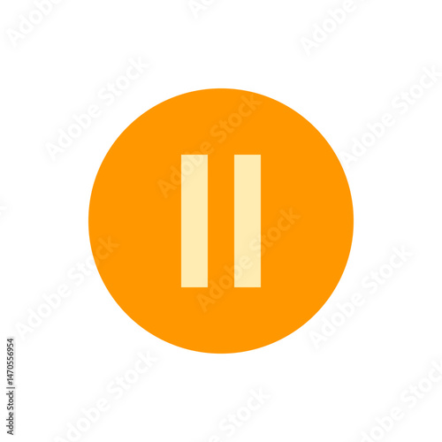 Orange circle containing two vertical pale yellow bars representing the pause symbol on a white background