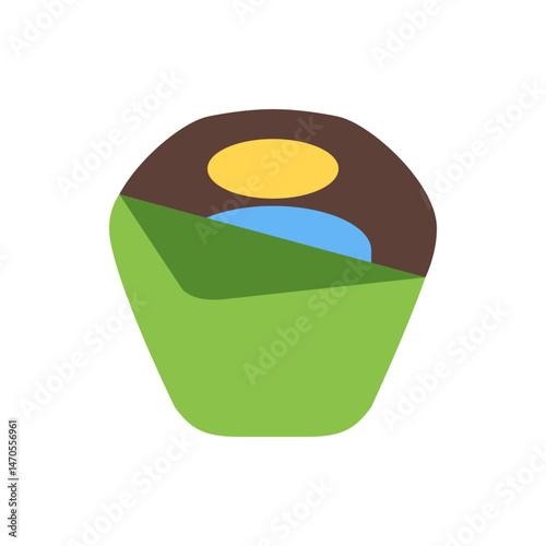 Illustration of a person in a sleeping bag with a yellow head and blue body on a white background