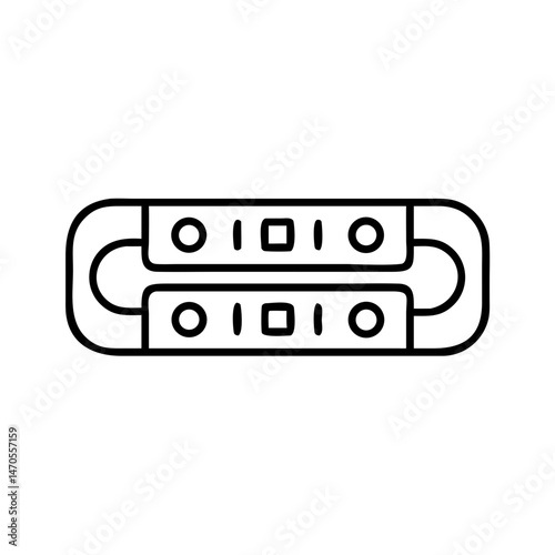minimalist black line icon of dual electric power strip with multiple sockets and switches, surge protector or outlet extender, outline vector illustration