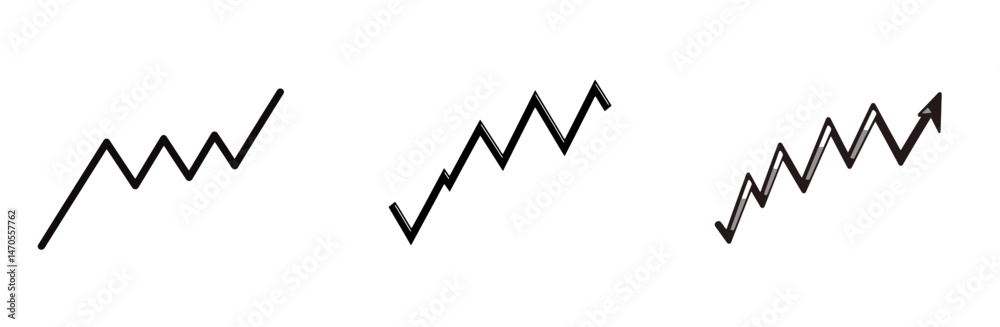 Stylized black line icons representing fluctuating trends for various applications in data visualization and graphic design Stylized black line icons representing fluctuating trends for various applications in data visualization and graphic design