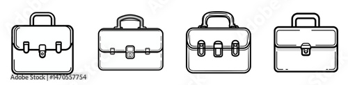 Four distinct icons representing briefcases in a simple design suitable for various professional uses