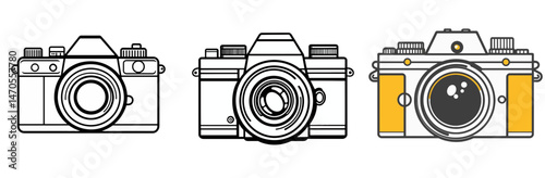 Collection of three distinct 2d camera icons showcasing different designs and features for creative use