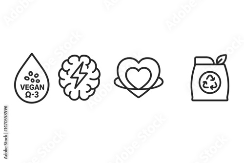 Chia‑wellness icons linking droplet, bolt, ring, wave, loop