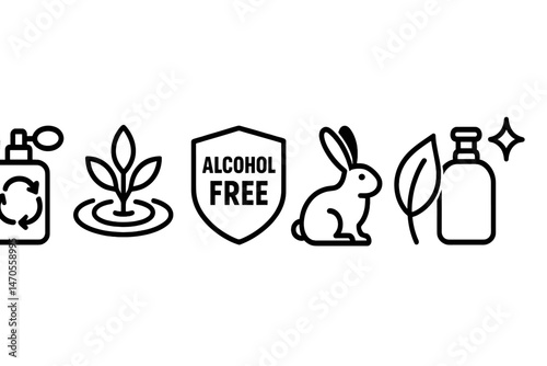 Fragrance‑eco icons showing spritz, ripple, crest, bunny, leaf, spark