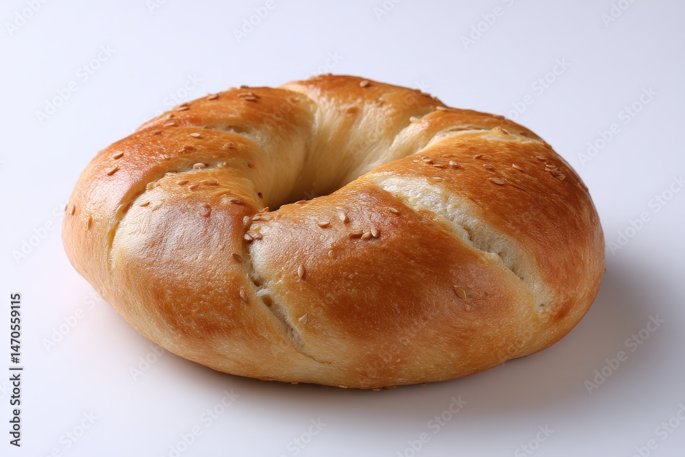 Golden-brown bagel with sesame seeds, a delicious treat. Golden-brown bagel with sesame seeds, a delicious treat.