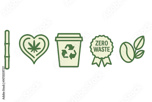 The Café‑eco icons depict a stirrer, heart, cup, ribbon, dial, and icon