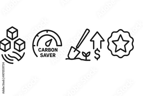 The icons for ESG finance are combining wave, dial, hoe, arrow, and badge