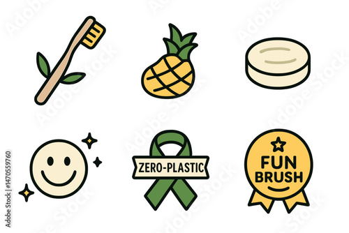 Icons for child dental care include images of a brush, drop, pellet, spark, ribbon, and badge