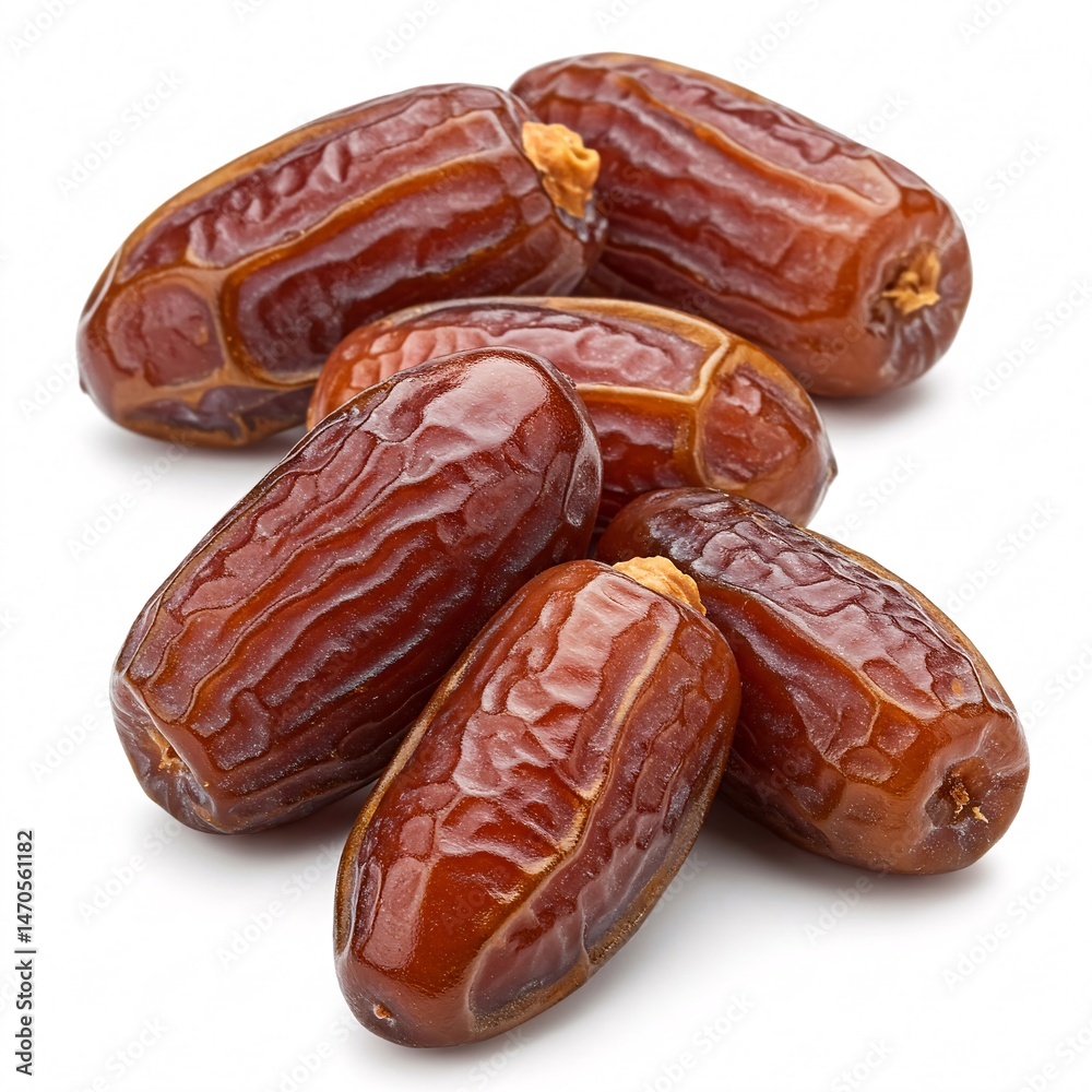 Several date fruits piled together, isolated on a white background Several date fruits piled together, isolated on a white background