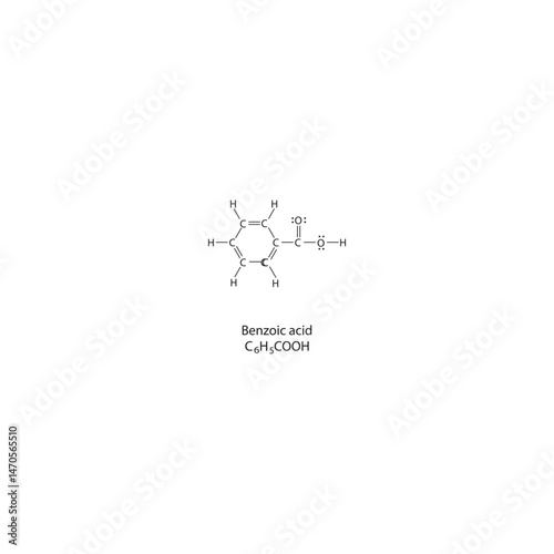 Benzoic acid Lewis structure. Simple chemical schematic illustration. Educational diagram
