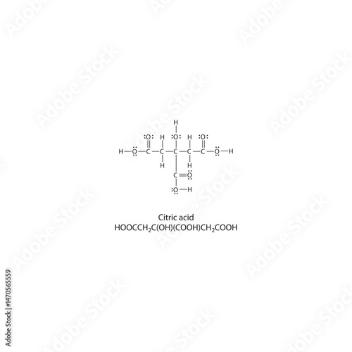 Citric acid Lewis structure. Simple chemical schematic illustration. Educational diagram