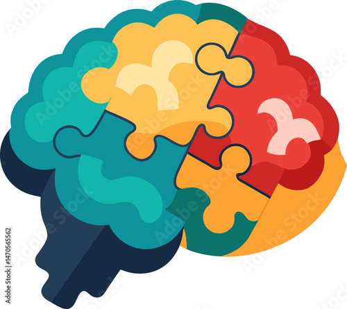 A colorful, stylized illustration of a brain, with each section in a different vibrant color, highlighting the complexity and interconnectedness of its various parts.