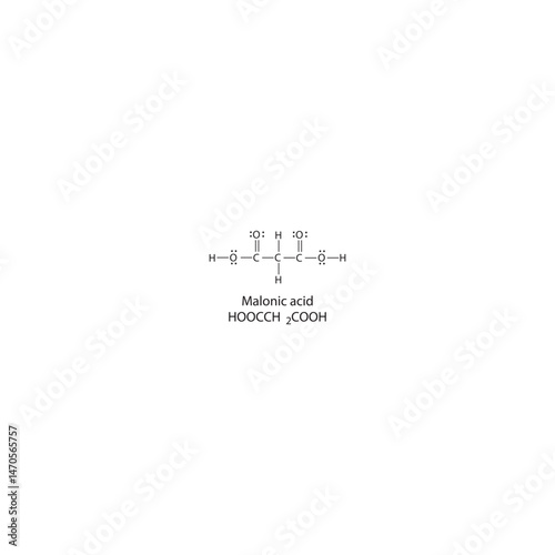 Malonic acid Lewis structure. Simple chemical schematic illustration. Educational diagram