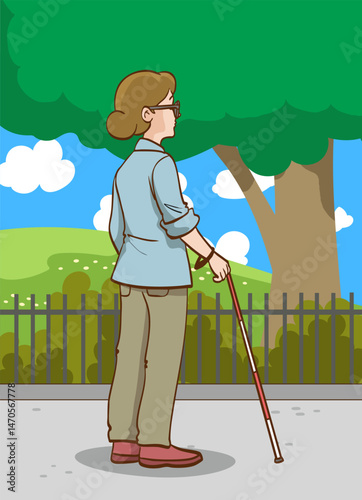 Blind Woman with a Cane vector illustration