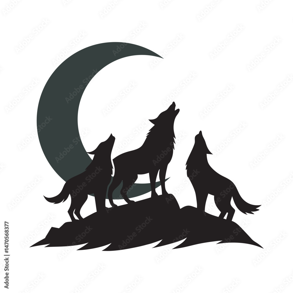 Obraz premium Wolf Group Howling Moon Silhouette
