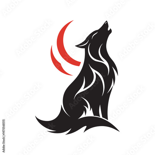 Tribal Wolf Crescent Moon Silhouette