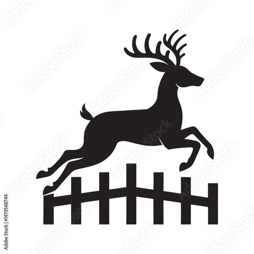 Leaping deer over fence silhouette