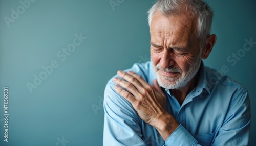 Wallpaper Mural Elderly man touches shoulder. Senior male suffering pain. Concept of healthcare, medical insurance, health problems. Old person experiences discomfort, body ache. Retirement, disease, injury. Torontodigital.ca