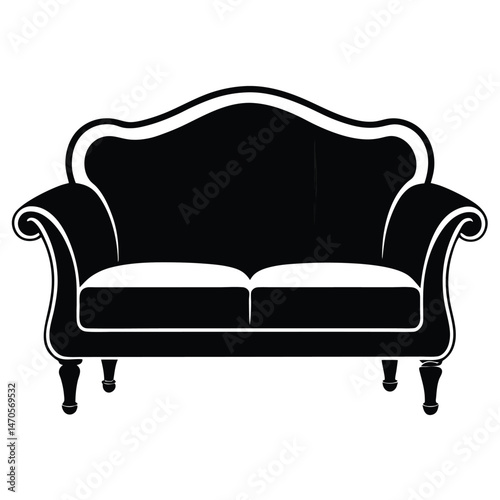 An elegant black silhouette shows a classic style couch with a distinctive white border