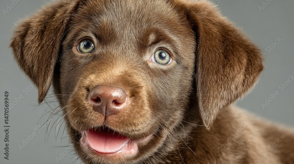 Obraz premium A chocolate Labrador puppy with a playful expression, isolated on background