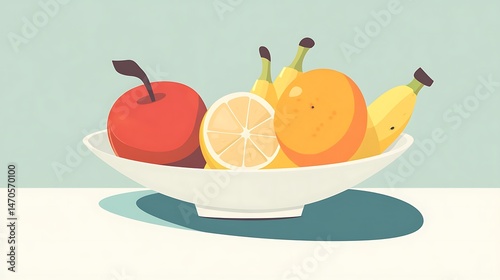 Fruit bowl with apple, banana, and orange.