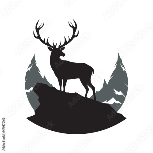 Stag On Cliff Deer Silhouette Vector