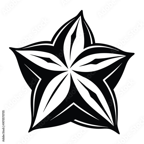 Stylized star fruit design with a monochrome color scheme has a bold abstract appearance