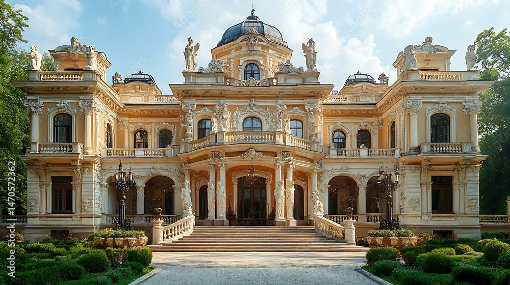 Fototapeta premium Classic european estate with decorative columns high resolution image