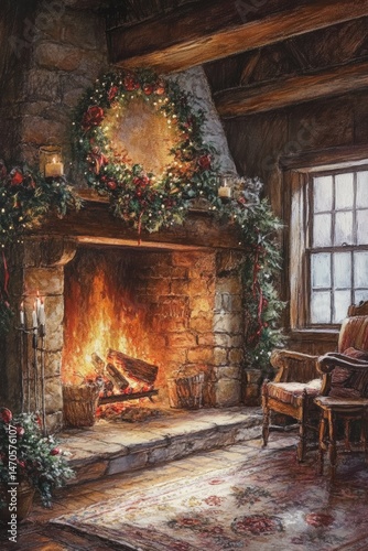 humble cottage bathed in the warm glow of a fireplace, where a family gathers for prayer and scripture reading, fostering bonds of love and faith
