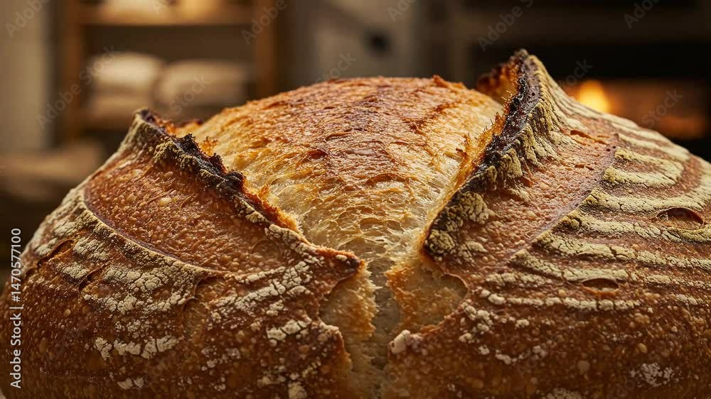 Freshly baked sourdough bread loaf artisan bakery crusty bread homemade bread baking food photography
