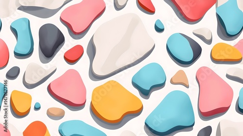 Digital illustration of abstract, overlapping, colored blobs on a white background.