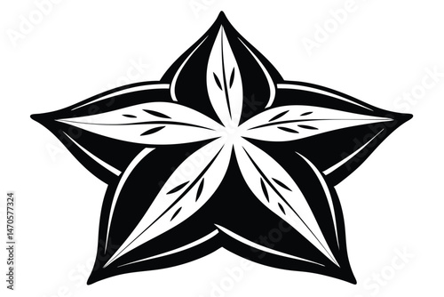 A starfruit silhouette with bold contrasts shows a uniquely abstract five pointed design