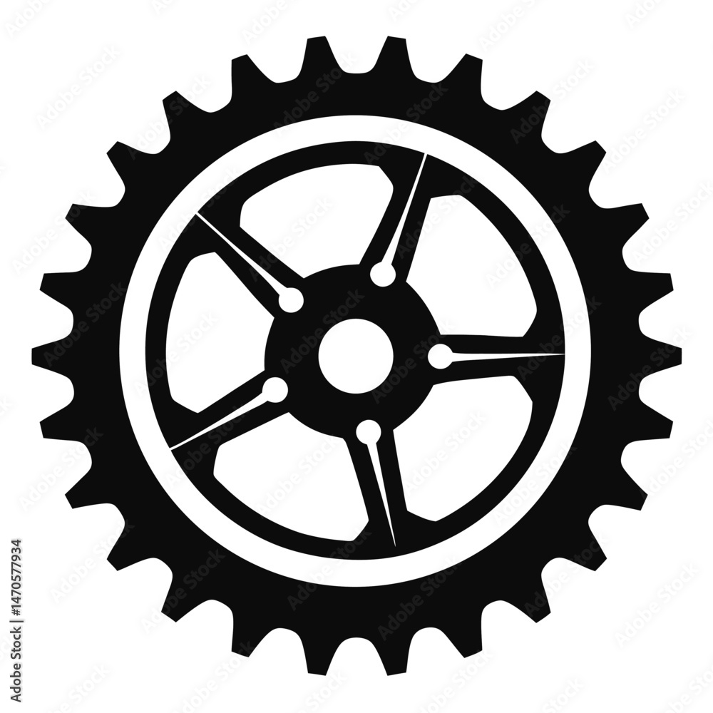 Obraz premium A complex gear icon in black and white features intricate interior details