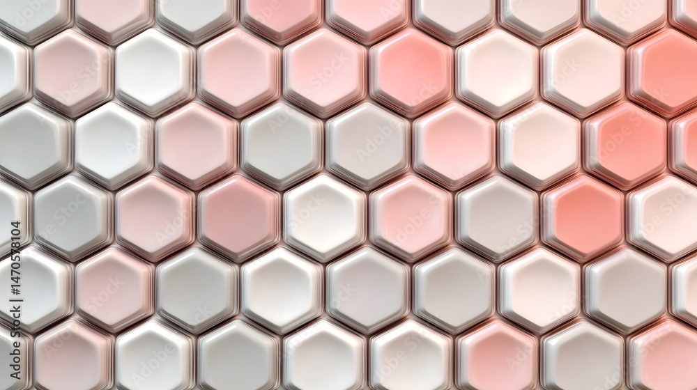 Fototapeta premium 3D render of a repeating hexagonal pattern with shades of pink, gray, and white.