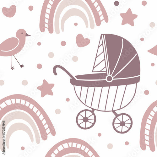 Seamless pattern design with toy icons for children can be used in children's living spaces such as bedding, clothes, wall patterns