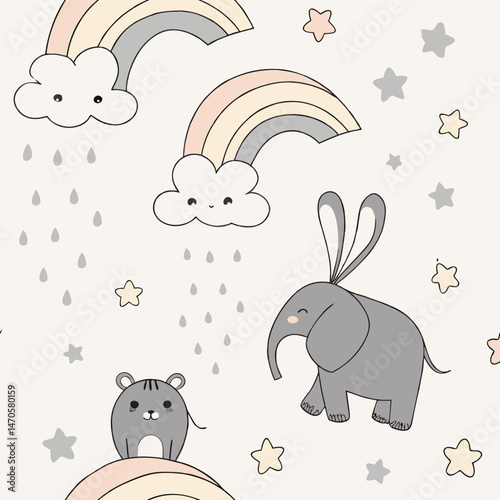 Seamless pattern design with toy icons for children can be used in children's living spaces such as bedding, clothes, wall patterns
