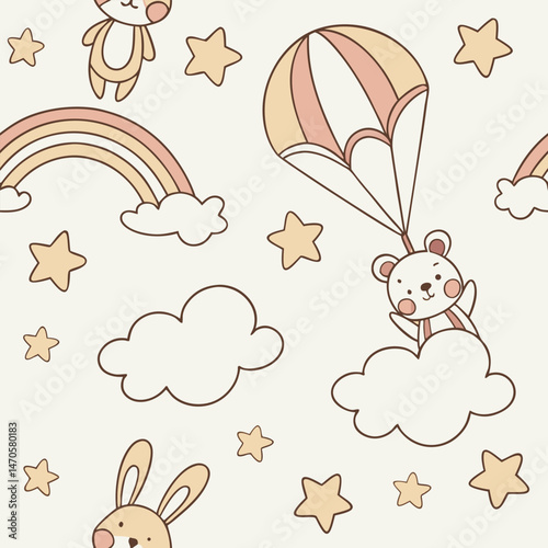 Seamless pattern design with toy icons for children can be used in children's living spaces such as bedding, clothes, wall patterns