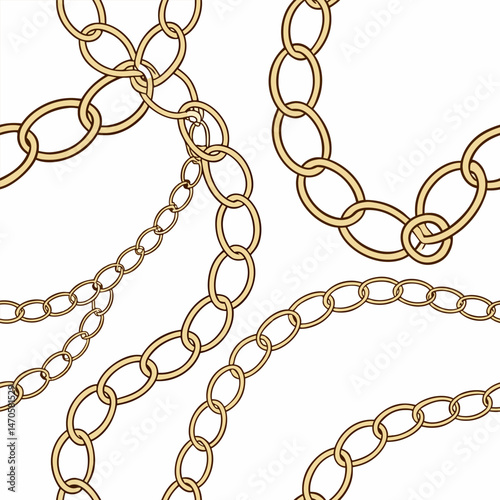 Fashion design made with gold colored chain jewelry seamless pattern on a black background	
