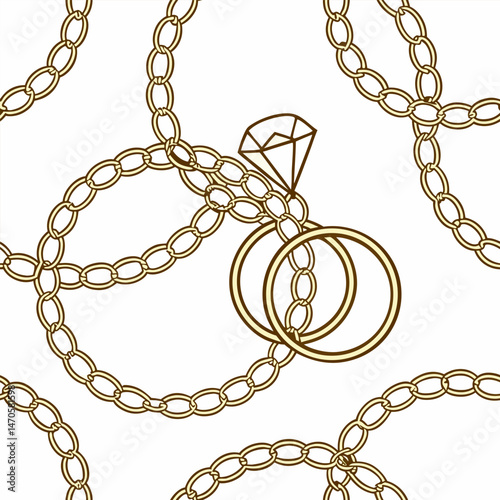 Fashion design made with gold colored chain jewelry seamless pattern on a black background	
