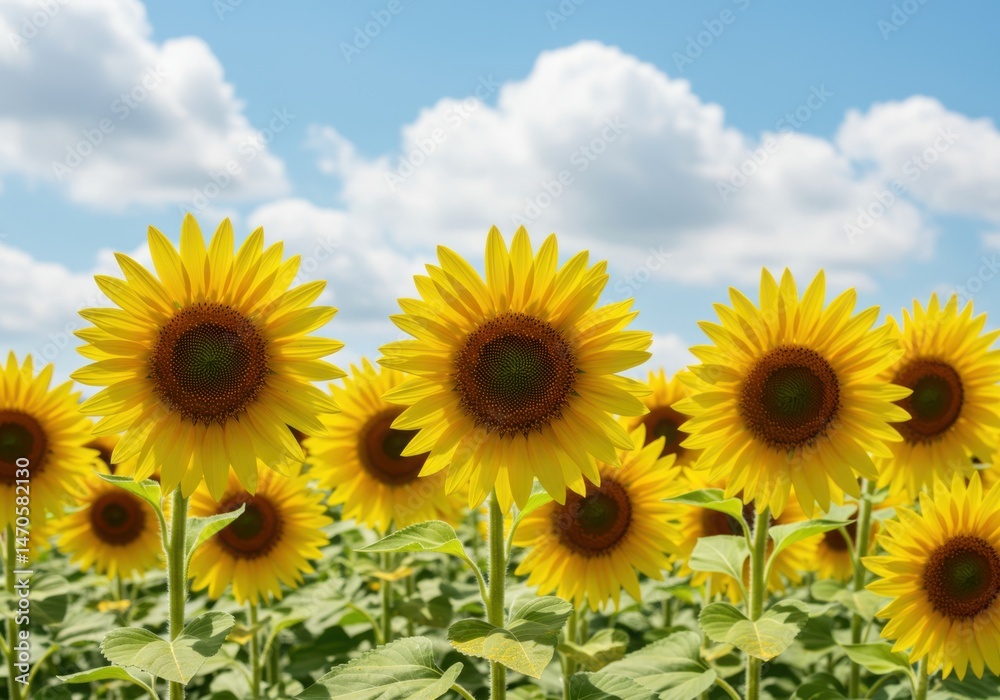 Fototapeta premium Sunflower field under sky view