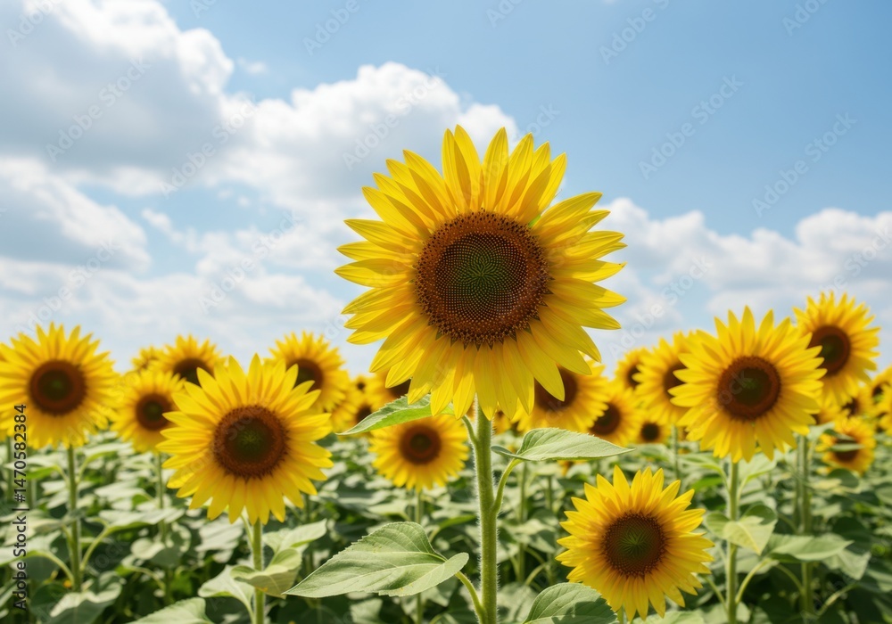 Fototapeta premium Sunflower field under blue sky