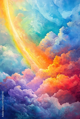 vibrant rainbow arcing across a cloud-streaked sky, its radiant colors reflecting the promise of God's covenant