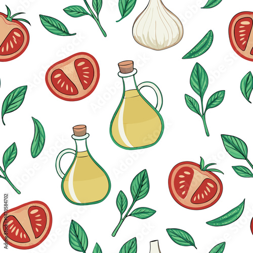 Italian food ingredients seamless pattern, for websites and packaging design