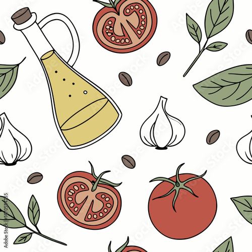 Italian food ingredients pattern, with copy space