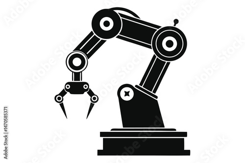 Black robotic arm presents advanced technology with precision claws against a clean white background
