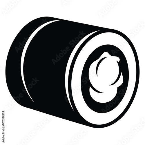 Monochrome sushi roll icon shows traditional Japanese cuisine on a white background