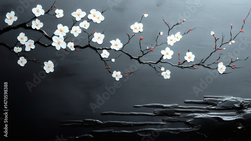 Dark gray abstract floral painting